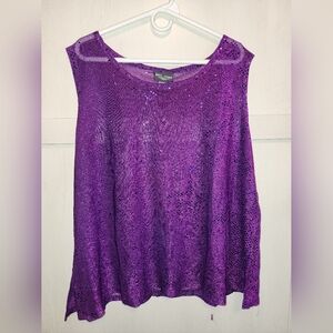 Preowned Notions‎ size 3X purple sleeveless nylon party blouse with sequins